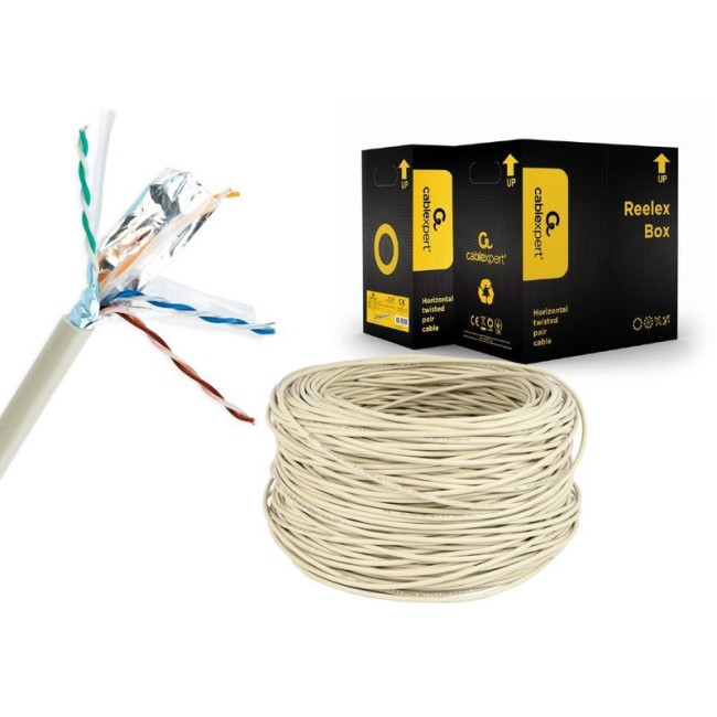 CAT6, одножильна, мідь (AWG24), екранована фольгою, 305 м