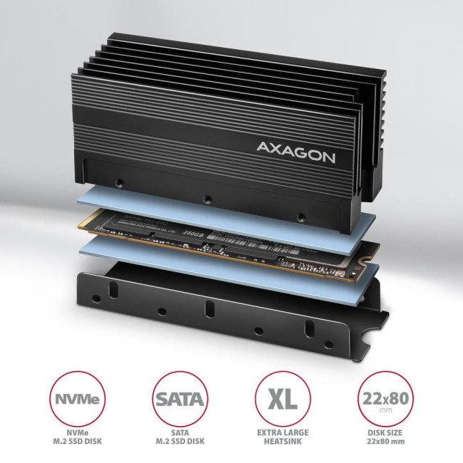 Радіатор з пасивним охолодженням для SSD-накопичувачів AXAGON CLR-M2XL heatsink for M.2 SSD