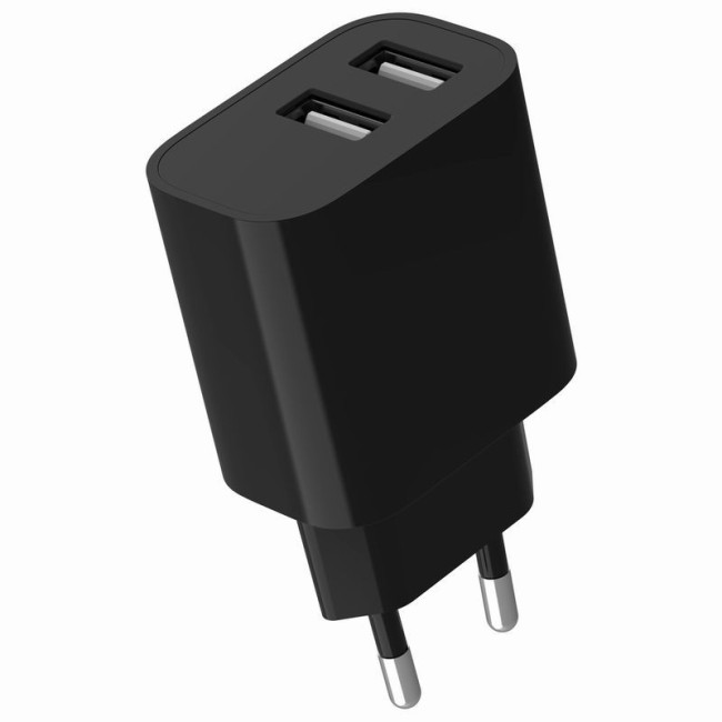 Мережевий ЗП, 2 USB-A 5V/2.4A (12W), чорний