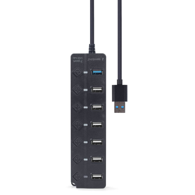 Хаб на 7 портiв (1xUSB3.1 + 6xUSB2.0), з вимикачами, пластик, чорний