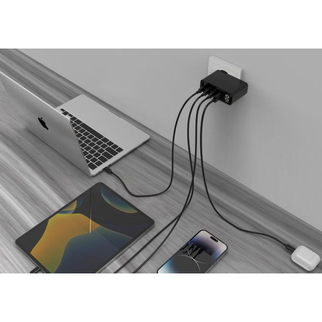 Мережевий ЗП, 1xUSB-A (QC3.0 30W)+3xType-C (PD 100W), чорний