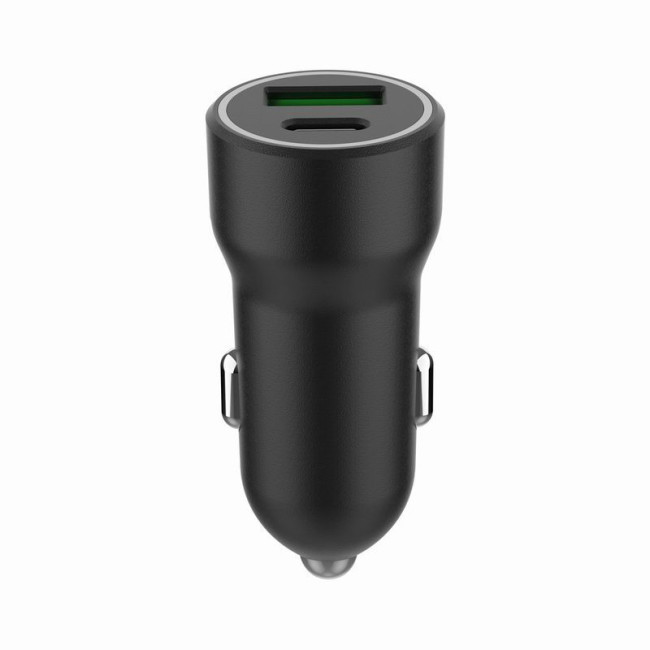 Автомобільний зарядний пристрій, 1xUSB-A (18W QC3.0)+ 1xUSB-C (20W PD), чорний