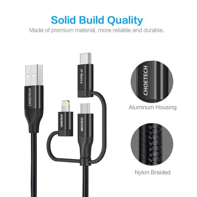 Кабель USB 2.0, MFI, AM-тато/Lightning/Micro/Type-C USB, 1.2 м