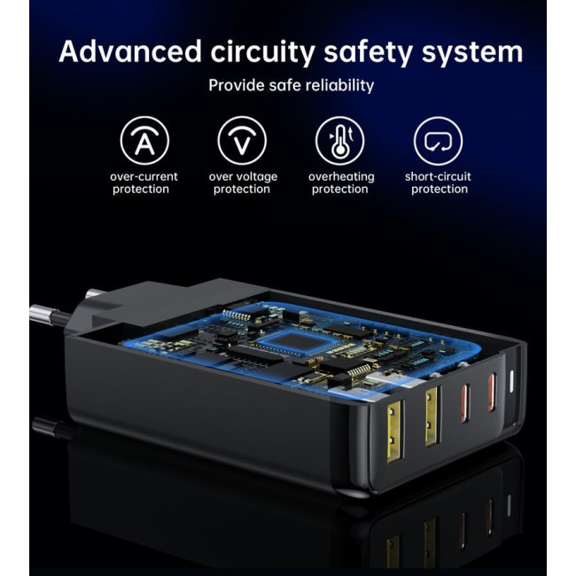 Мережевий зарядний пристрій, GaN, 2 USB-A / 2 USB-C, 140Вт, QC3.0/PD/PPS