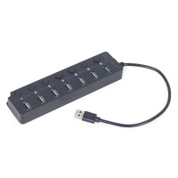 Хаб на 7 портiв (1xUSB3.1 + 6xUSB2.0), з вимикачами, пластик, чорний