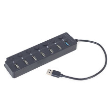 Хаб на 7 портiв (1xUSB3.1 + 6xUSB2.0), з вимикачами, пластик, чорний