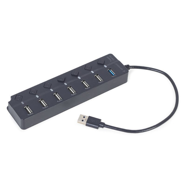 Хаб на 7 портiв (1xUSB3.1 + 6xUSB2.0), з вимикачами, пластик, чорний