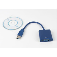 Адаптер USB 3.0 (тато) на VGA (мама) 30 см, синій, пакет