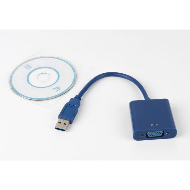 Адаптер USB 3.0 (тато) на VGA (мама) 30 см, синій, пакет