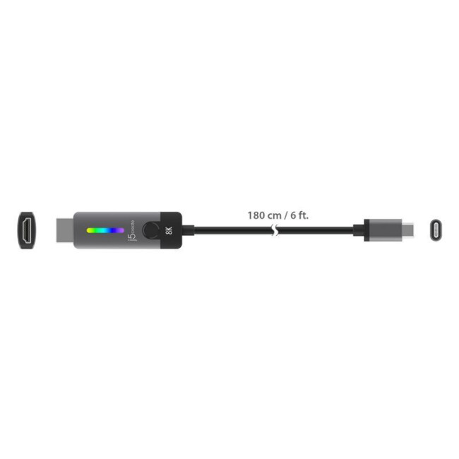 Кабель USB-C на HDMI, 8K 60 Гц, LED RGB 1.8 м