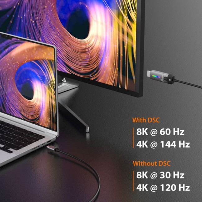 Кабель USB-C на HDMI, 8K 60 Гц, LED RGB 1.8 м