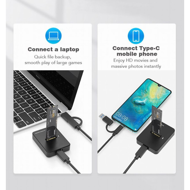 Док-станція для жорстких дисків USB Type-C M.2 SATA & NVME SSD