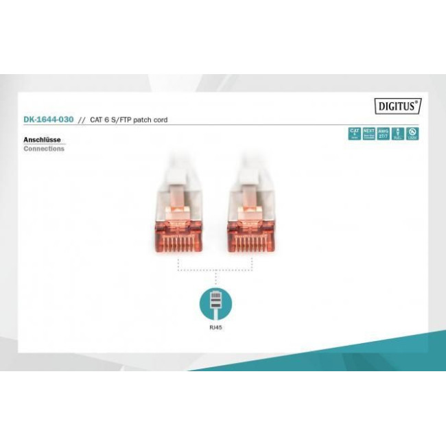 Патч-корд DIGITUS CAT 6 S-FTP, 3м, AWG 27/7, LSZH, сірий DK-1644-030