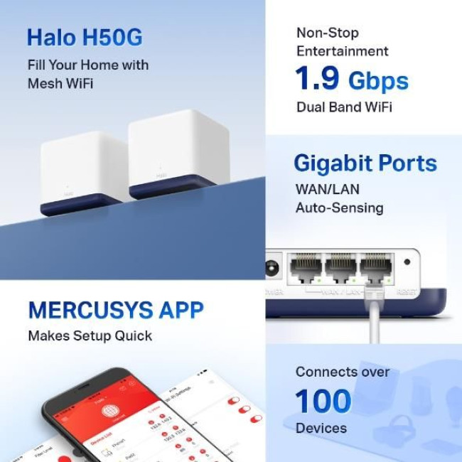 Домашня Mesh Wi-Fi система (2 шт у комплекті), Halo H50G(2-pack) MERCUSYS