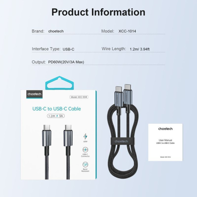 Кабель USB 2.0 C-тато/C-тато, 60 ватт, 1.2 м, преміум