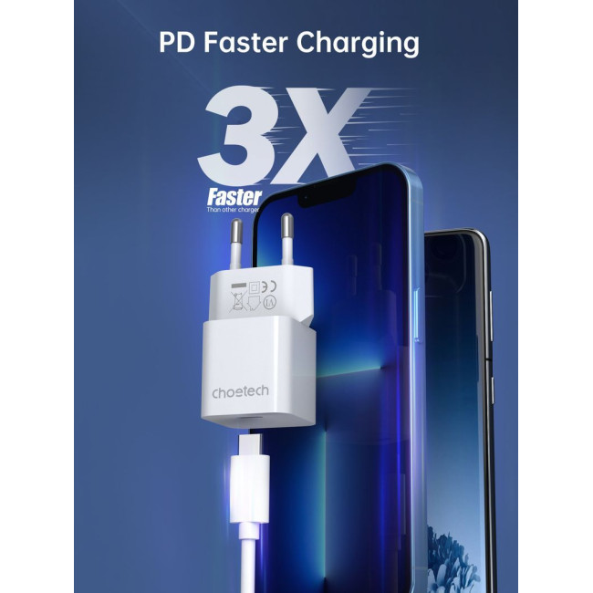 Мережевий зарядний пристрій, GaN, USB-C, 20Вт, QC3.0/PD/PPS