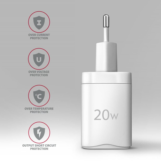 Мережевий зарядний пристрій AXAGON ACU-PQ20W, QC3.0/AFC/FCP + PD type-C, 20W, Білий