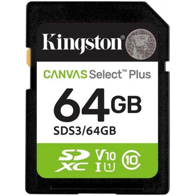 Картка пам'ятi Kingston SDXC 64GB UHS-I Class 10 Canvas Select Plus (SDS3/64GB)
