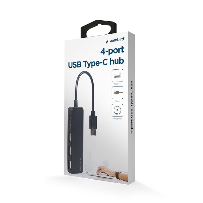Хаб Type-C на 4 порти USB 2.0, пластик, чорний