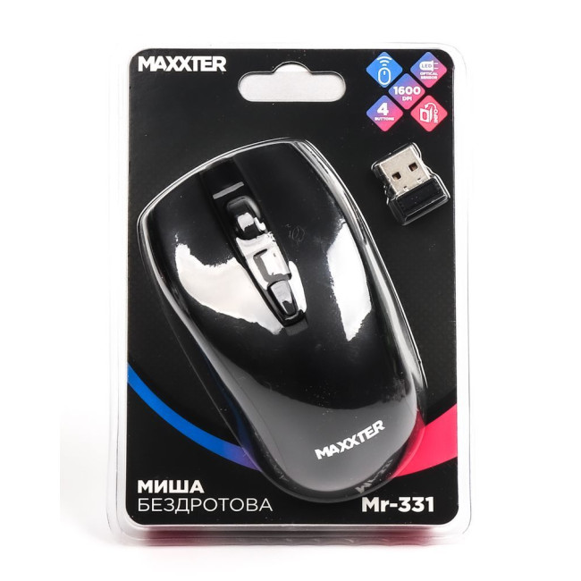 Миша бездротова, USB, 1600 dpi, чорнa