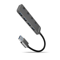 Хаб AXAGON HUE-MSA SuperSpeed USB-A SWITCH hub w. функція зарядки, USB-A кабель 20см, Сірий