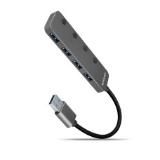 Хаб AXAGON HUE-MSA SuperSpeed USB-A SWITCH hub w. функція зарядки, USB-A кабель 20см, Сірий