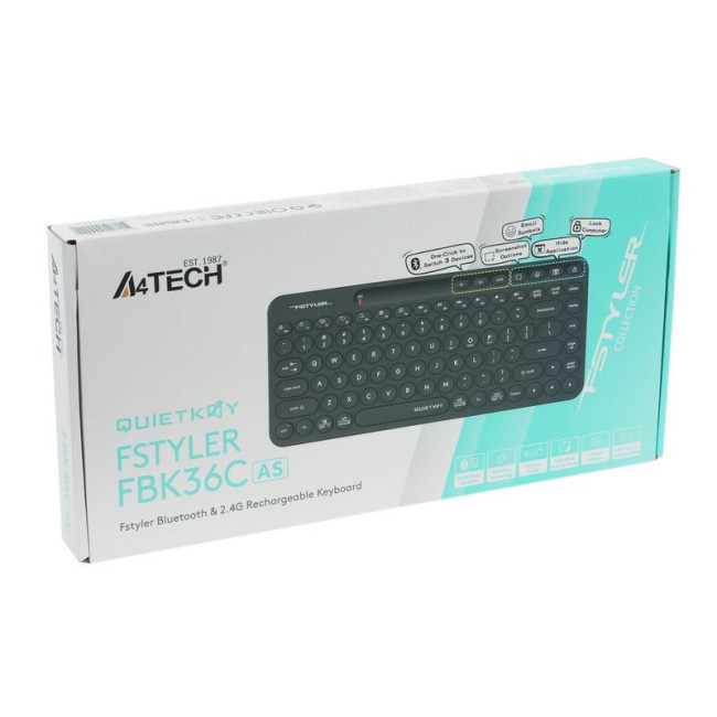 Клавіатура бездротова Fstyler, Bluetooth / 2.4 ГГц, з акумулятором, quiet key, чорний