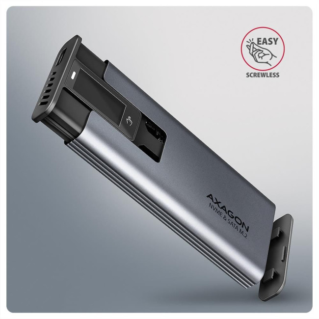 Зовнішній карман для SSD-накопичувачів AXAGON EEM2-SD2 USB-C 10Gbps - M.2 NVMe & SATA SSD DISPLAY box