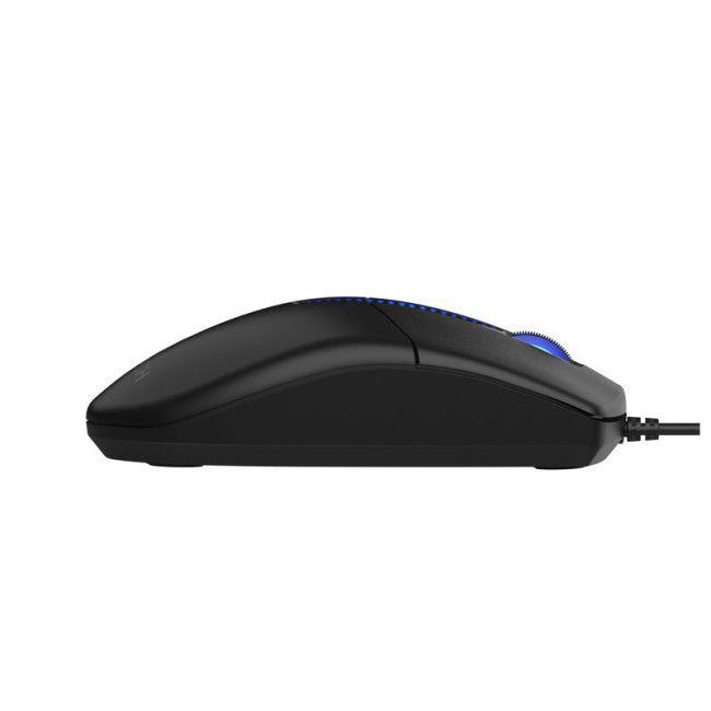 Миша дротова безшумна USB, синє підсвічування, 1200 dpi, чорний
