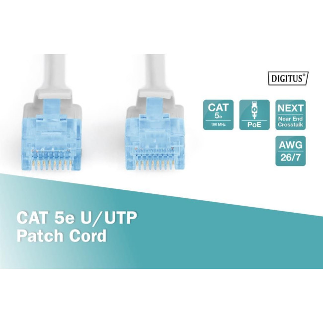 Патч-корд CAT 5e U-UTP, Cu, PVC AWG 26/7, довжина 1 м, колір сірий DK-1511-010 DIGITUS by ASSMANN