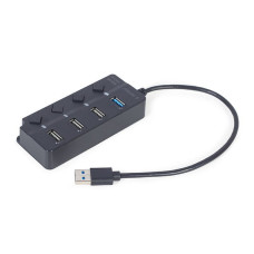 Хаб на 4 порти (1xUSB3.1 + 3xUSB2.0), з вимикачами, пластик, чорний