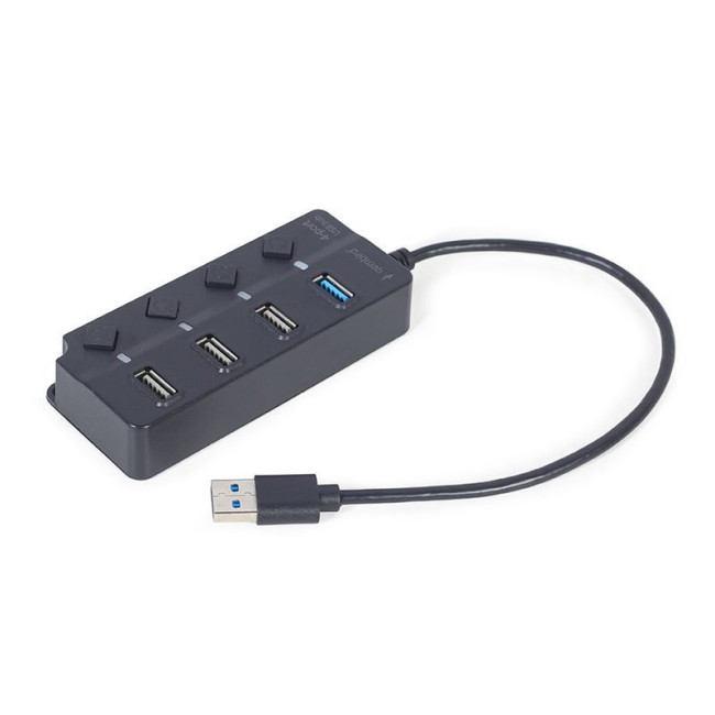 Хаб на 4 порти (1xUSB3.1 + 3xUSB2.0), з вимикачами, пластик, чорний