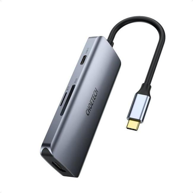 Док станція USB-C 7-в-1 (HDMI/PD/картридер/USB-A / USB-C), алюміній