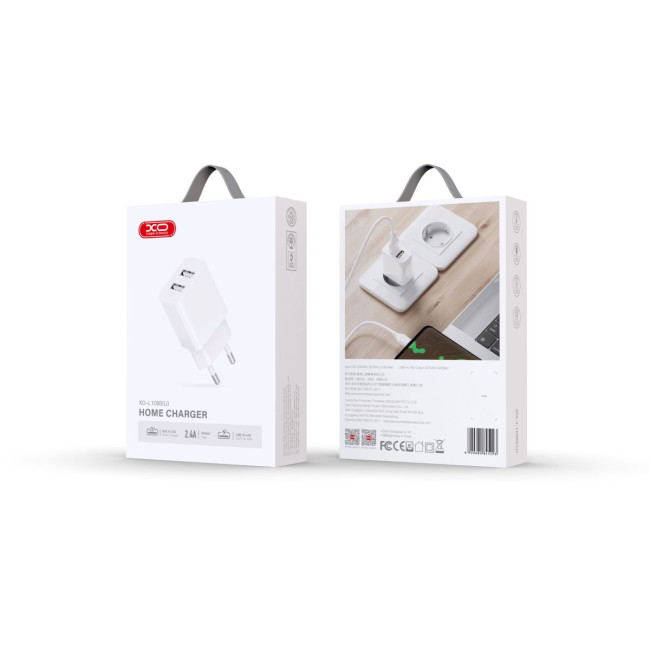 Мережевий зарядний пристрій XO L109 - 12W Dual port USB-A White