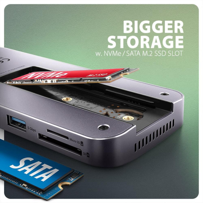 Хаб концентратор AXAGON HMC-12GM2 USB-C 10 Гбіт/с GEN2COMBO 12-в-1 PD 100W, Сірий
