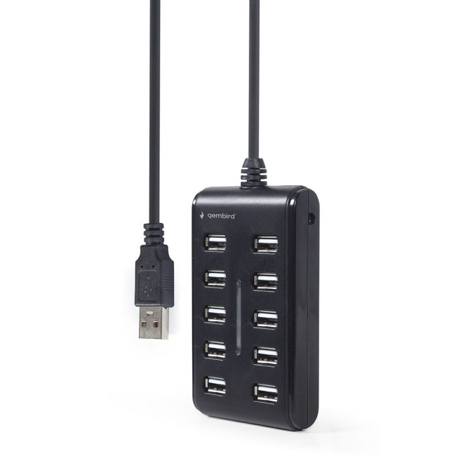 Хаб на 10 портів USB 2.0, пластик, чорний