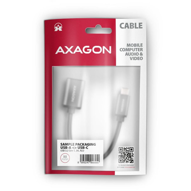 Адаптер AXAGON RUCM-AFAC USB-C-USB-A кабель 20см, Сірий