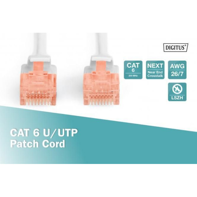 Патч-корд CAT 6 U-UTP, Cu, LSZH AWG 26/7, довжина 0,50 м, колір сірий, DK-1617-005 DIGITUS by ASSMANN