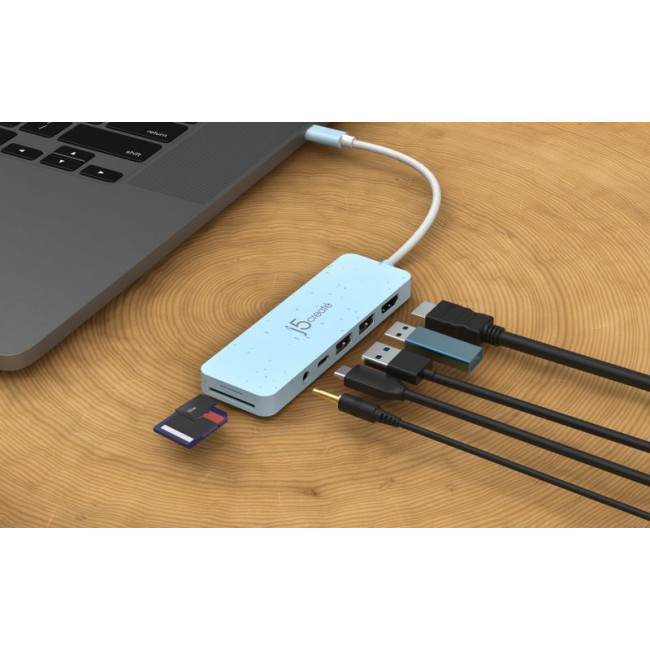 Мультиадаптер USB-C 6-в-1 (хаб/HDMI/картридер/аудіо), блакитний
