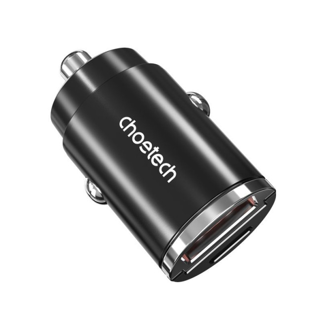 Автомобільний зарядний пристрій, USB-A/USB-C, 30Вт, QC3.0/PD, чорний