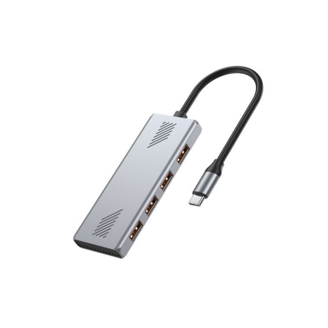 Хаб на 4 порти USB 3.2, метал, сріблястий