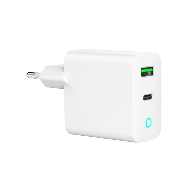 Мережевий ЗП, 1 USB-A + 1 Type-C (PD20Вт + QC3.0 18Вт), білий