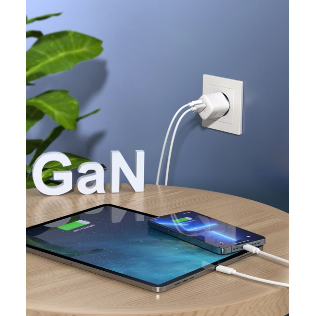 Мережевий зарядний пристрій, GaN, USB-A/USB-C, 33Вт, QC3.0/PD/PPS