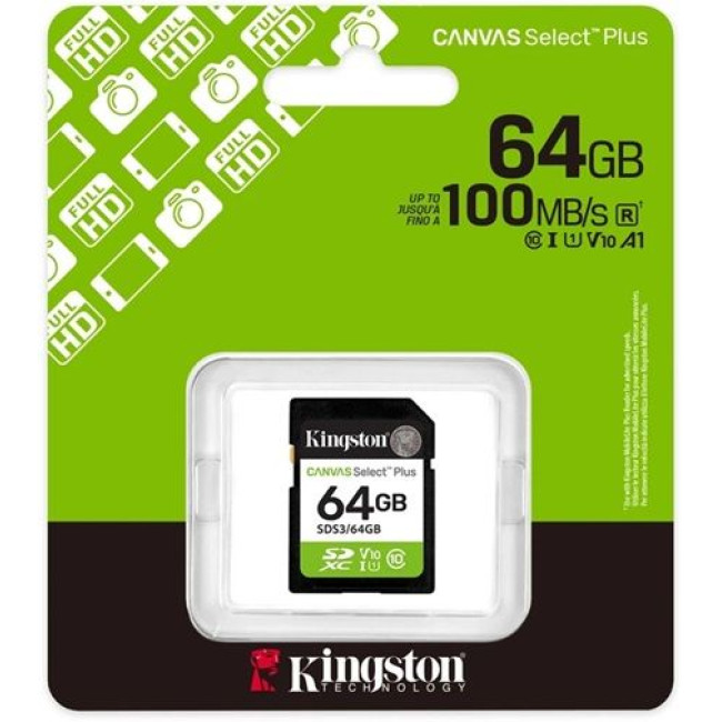 Картка пам'ятi Kingston SDXC 64GB UHS-I Class 10 Canvas Select Plus (SDS3/64GB)