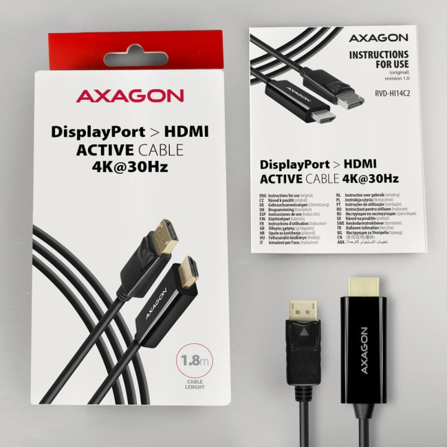 Кабель AXAGON RVD-HI14C2 HDMI-DisplayPort, 1.8m, 4K/30Hz, чорний