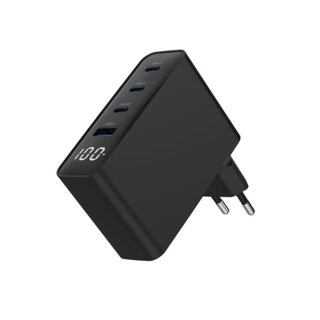 Мережевий ЗП, 1xUSB-A (QC3.0 30W)+3xType-C (PD 100W), чорний