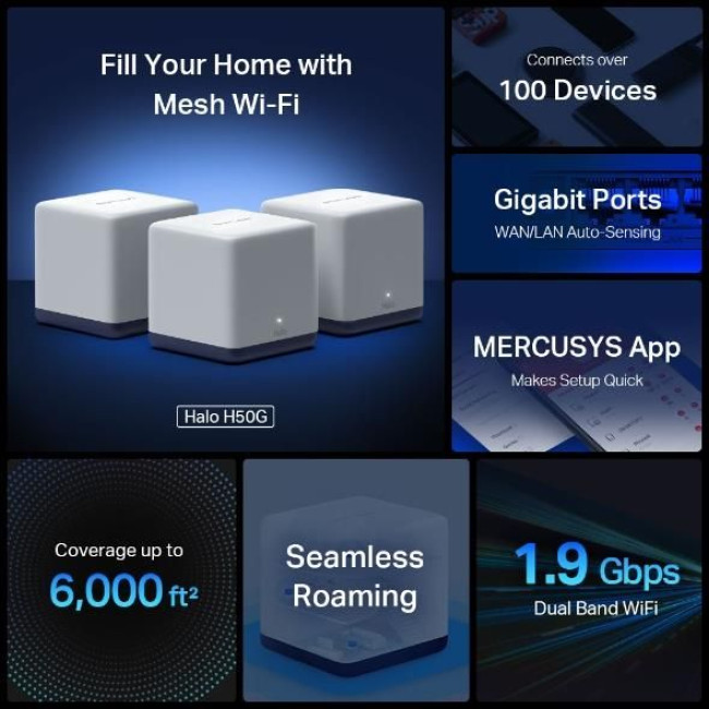 Домашня Mesh Wi-Fi система (3 шт у комплекті), Halo H50G(3-pack)