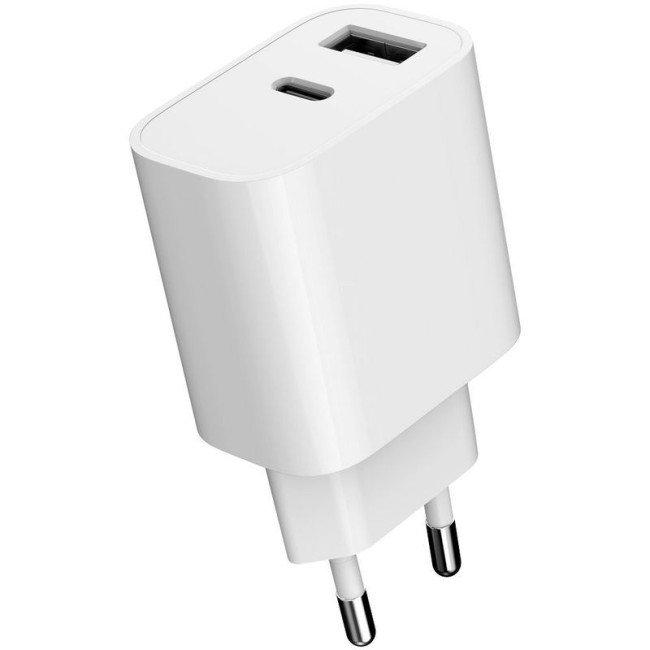 Мережевий ЗП, 1xUSB-A+1xUSB-C 5V/2.4A (12W), білий
