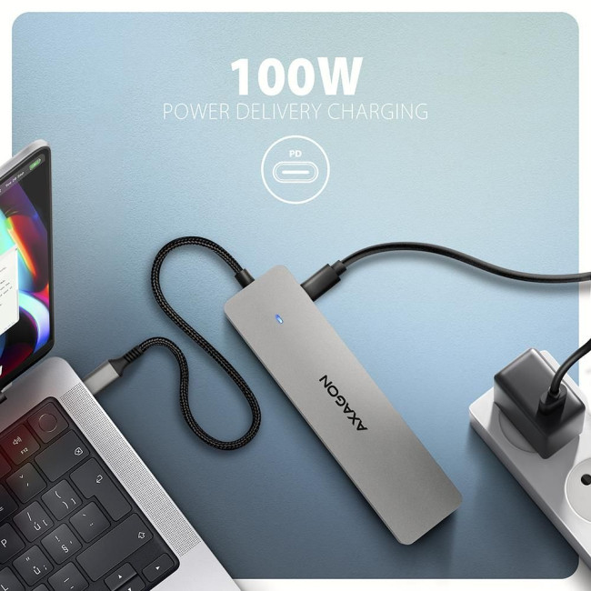 Хаб концентратор AXAGON HMC-8HLSA USB-C 5Гбіт/с 9in1 hub, Сірий