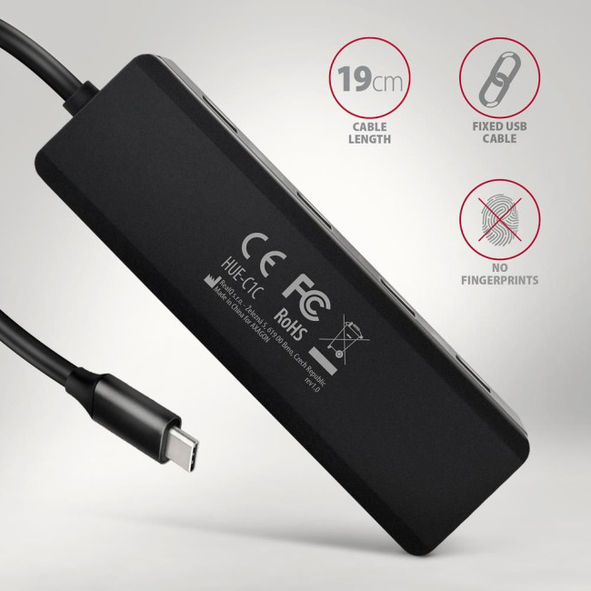 Хаб AXAGON HUE-C1C USB-C 5Гбіт/с TRAVEL hub, 20см Type-C, Чорний